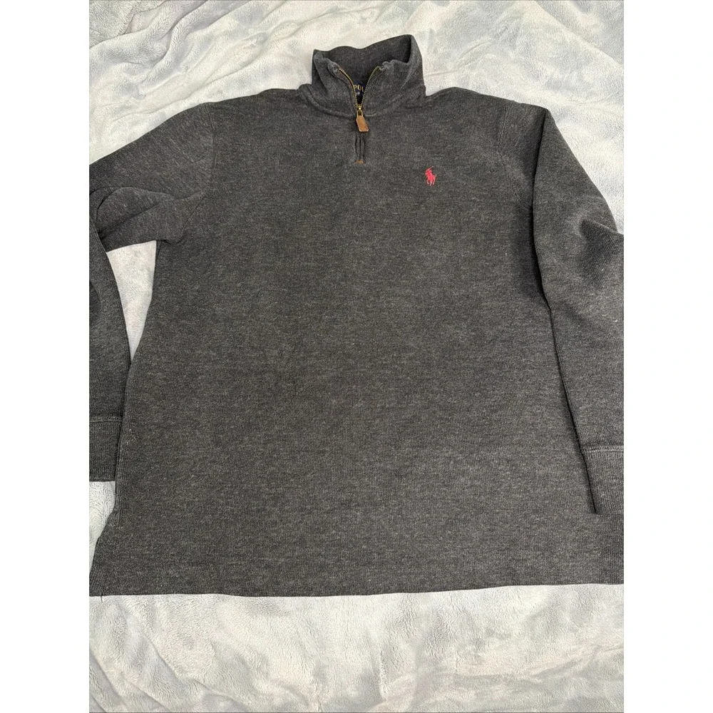 Polo Ralph Lauren Quarter Zip Pullover Ribbed Estate Sweater Men's M Dark Gray